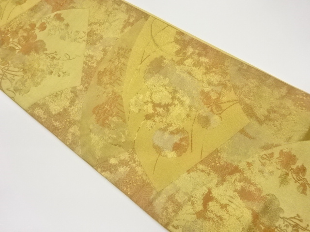 扇面に松・草花・蔦模様織り出し袋帯